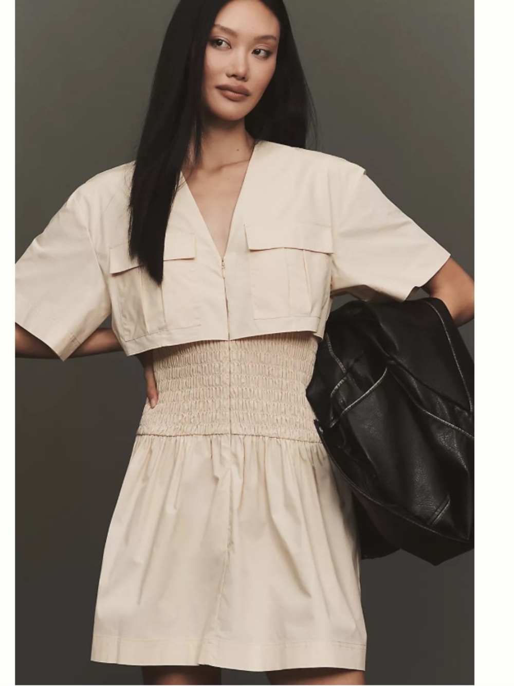 Mare Mare Utility Short-Sleeve Mini Shirt Dress Smocked Waist Mini dress small